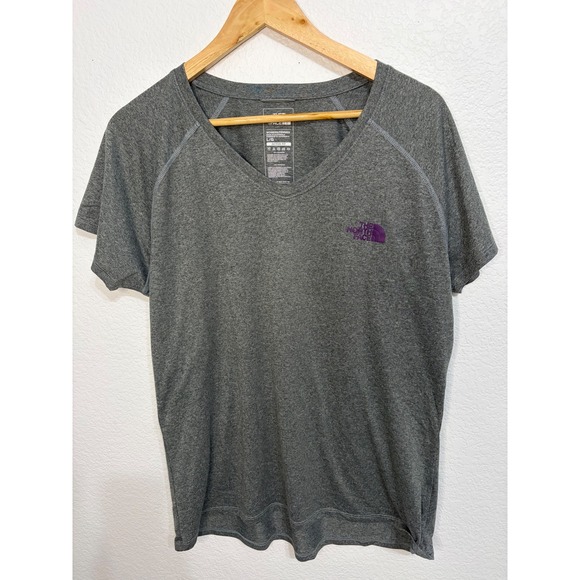 The North Face Womens Grey Active Fit V-Neck Performance T-Shirt Large - Picture 2 of 4